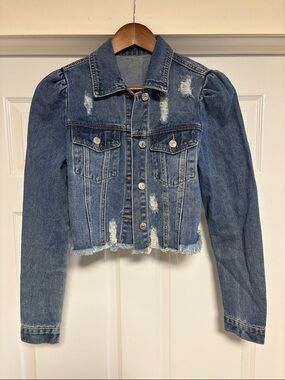 Blue Distressed Denim Jacket - Women